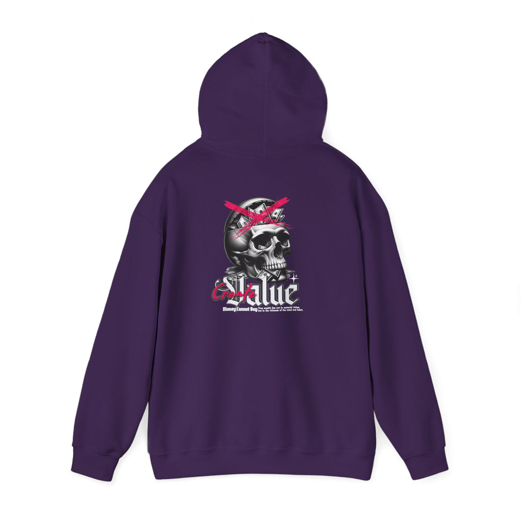 Money Cannot Buy Skull Hoodie, Unisex Heavy Blend Sweatshirt, Skate Style Apparel, Gothic Fashion, Casual Layering Top, Halloween Gift