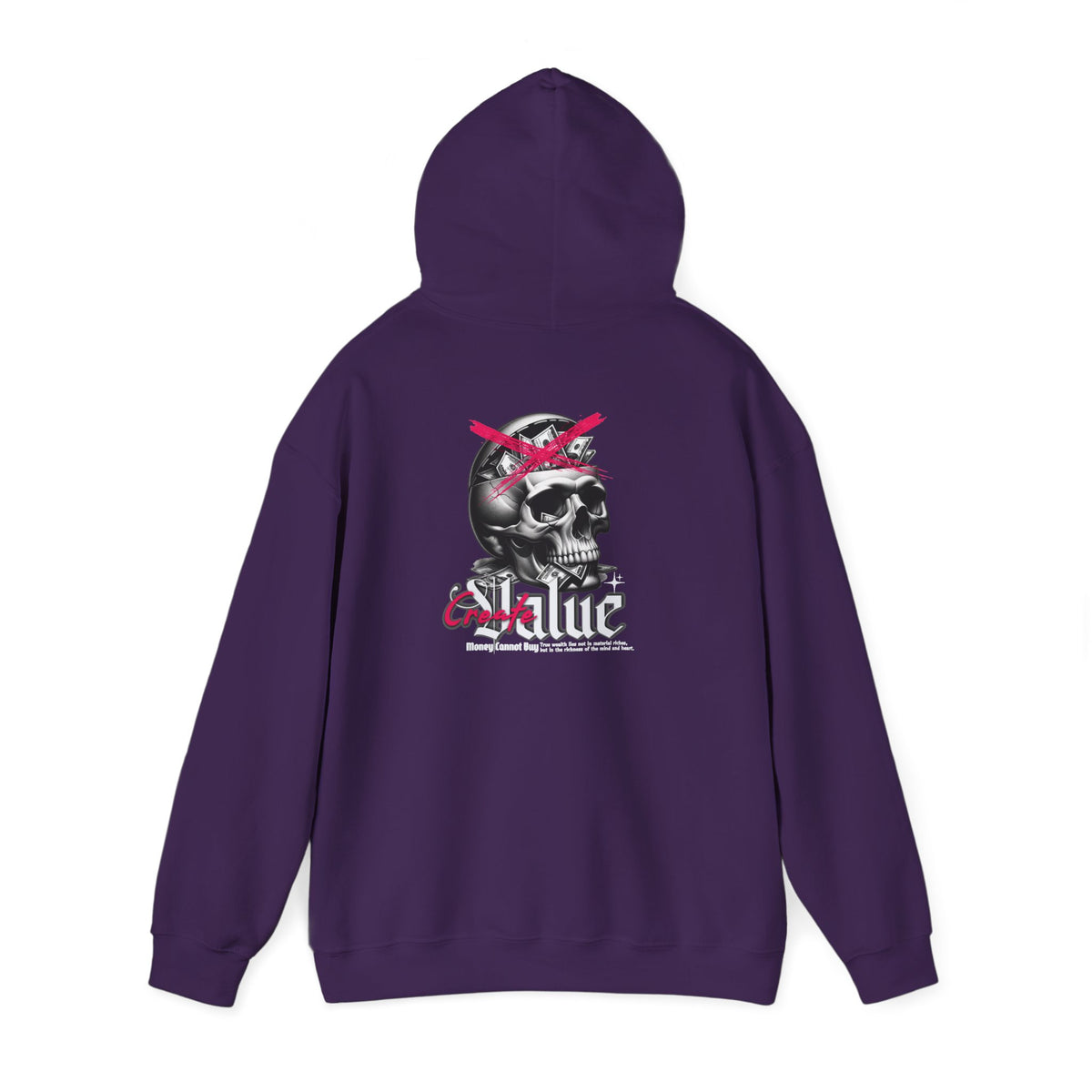 Money Cannot Buy Skull Hoodie, Unisex Heavy Blend Sweatshirt, Skate Style Apparel, Gothic Fashion, Casual Layering Top, Halloween Gift