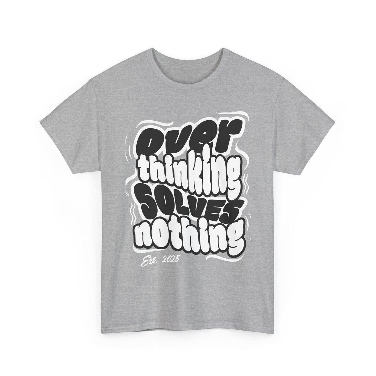 Overthinking Solves Nothing T-Shirt — Retro Bubble Letter Graphic Tee