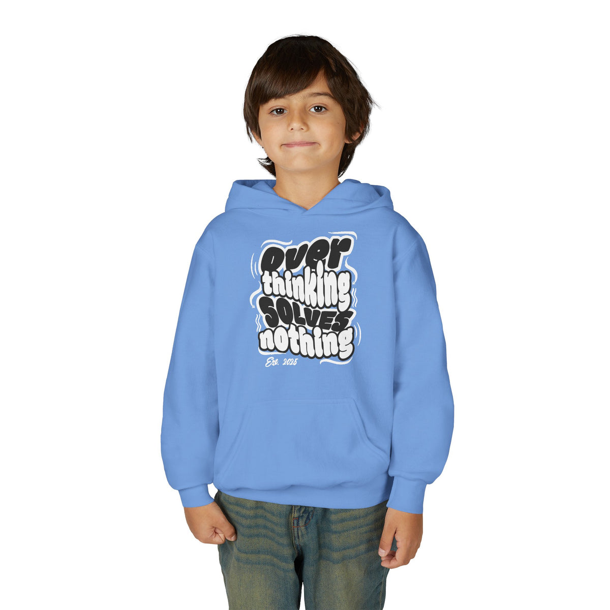 Overthinking Solves Nothing Retro Bubble Letter Pullover Hoodie