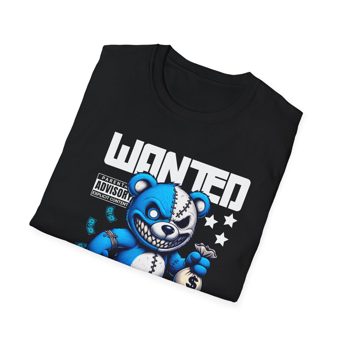 Wanted Dead or Alive Teddy T-Shirt — Edgy Blue Plush Graphic Tee