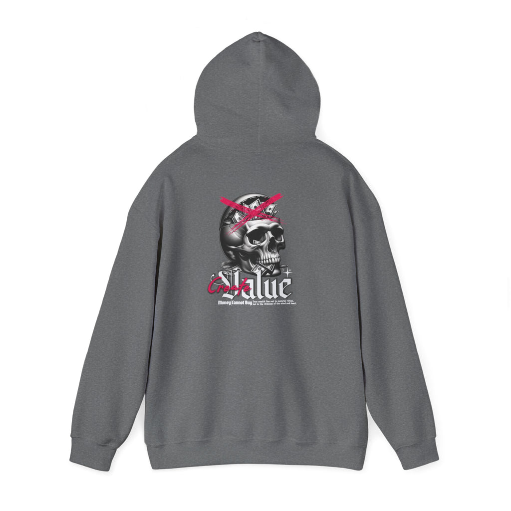 Money Cannot Buy Skull Hoodie, Unisex Heavy Blend Sweatshirt, Skate Style Apparel, Gothic Fashion, Casual Layering Top, Halloween Gift