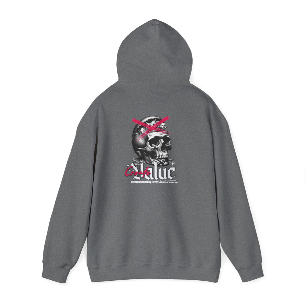 Money Cannot Buy Skull Hoodie, Unisex Heavy Blend Sweatshirt, Skate Style Apparel, Gothic Fashion, Casual Layering Top, Halloween Gift