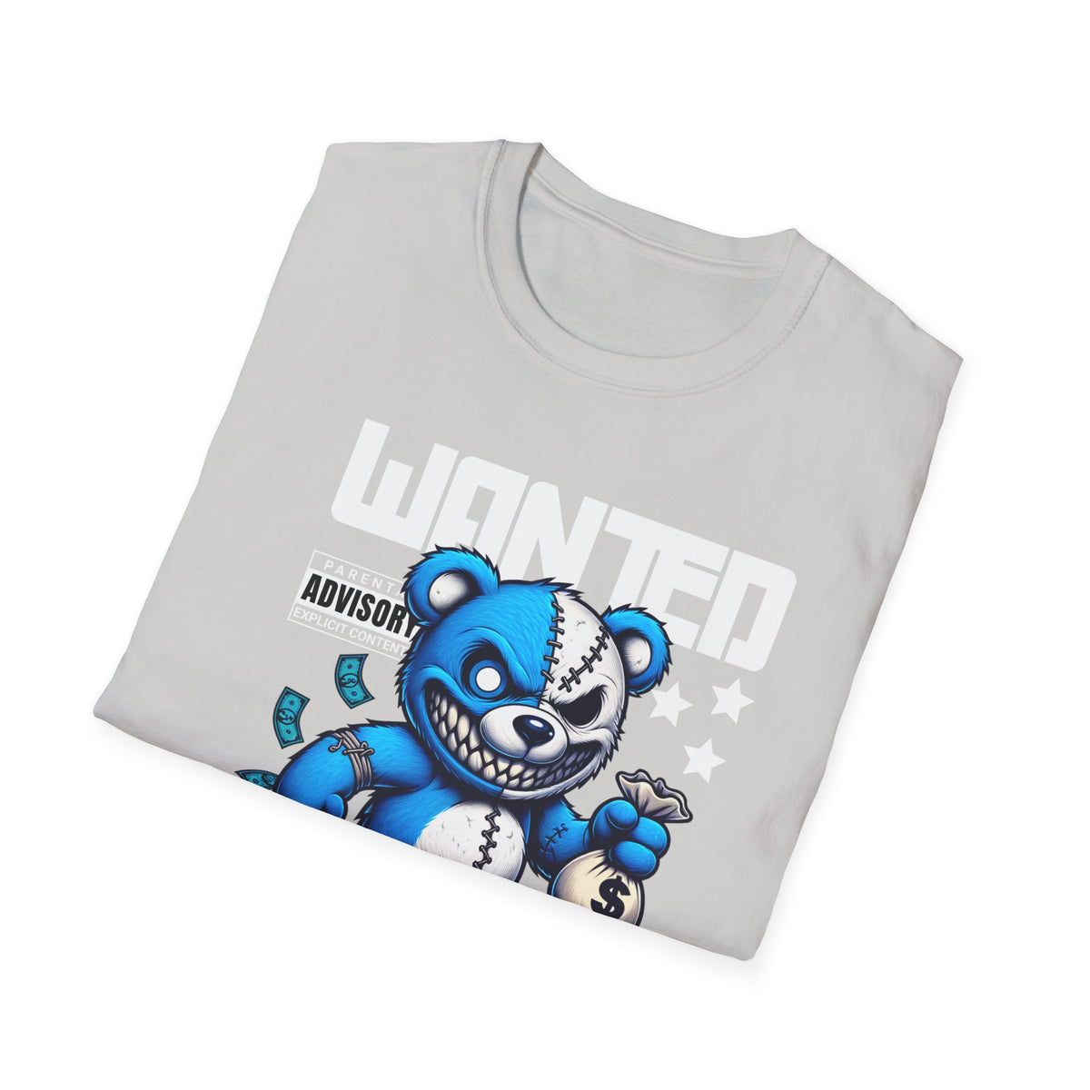 Wanted Dead or Alive Teddy T-Shirt — Edgy Blue Plush Graphic Tee