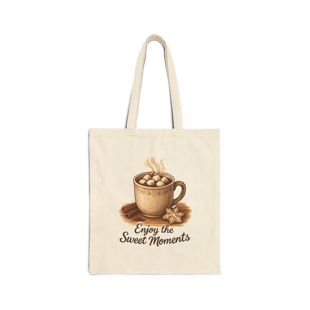 Tote Bag – "Enjoy the Sweet Moments" Coffee & Hot Cocoa Canvas Tote