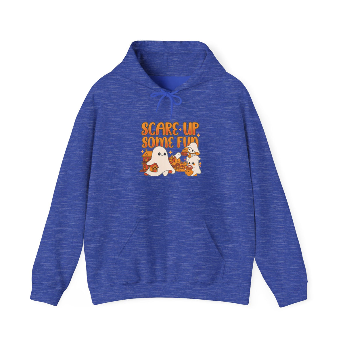 Happy Ghost Halloween Fun Hoodie, Cozy Sweatshirt, Fall Fashion, Gift for Her, Seasonal Apparel, Ghost and Pumpkin Design
