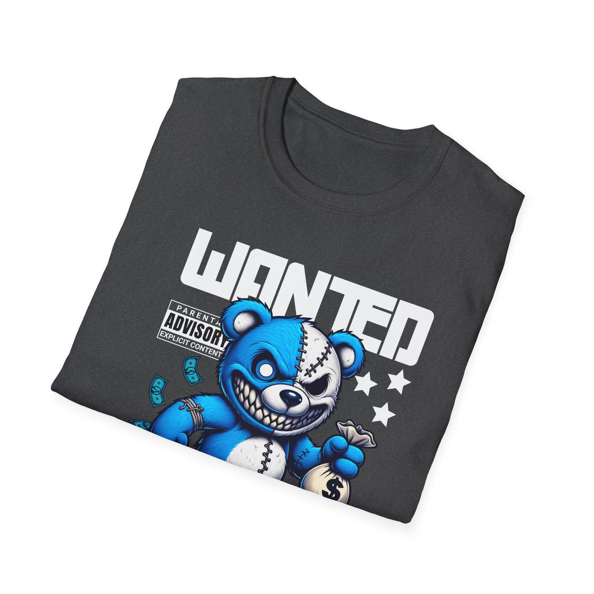 Wanted Dead or Alive Teddy T-Shirt — Edgy Blue Plush Graphic Tee