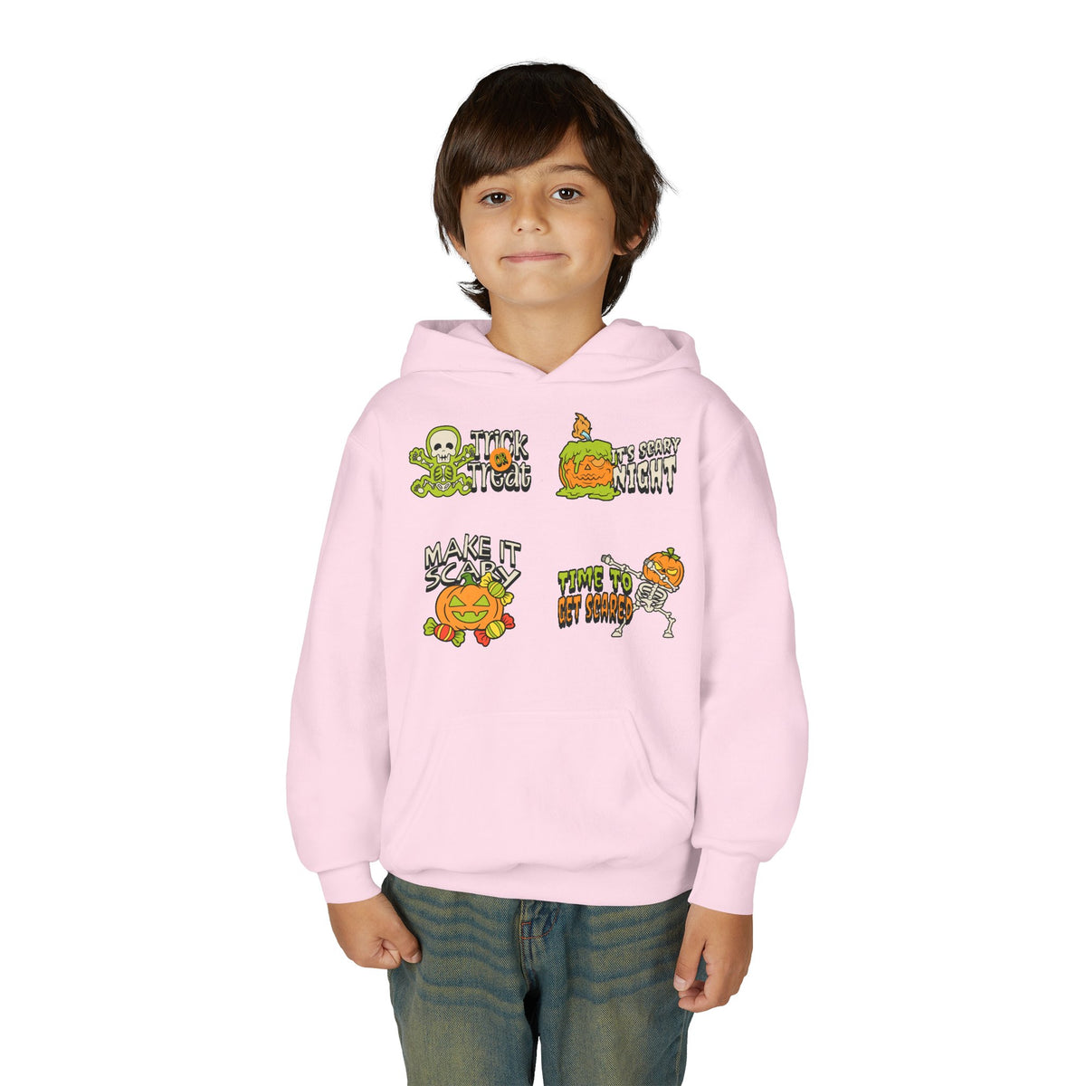 Youth Halloween Pumpkin Hoodie – Funny Spooky Character Graphic Sweatshirt