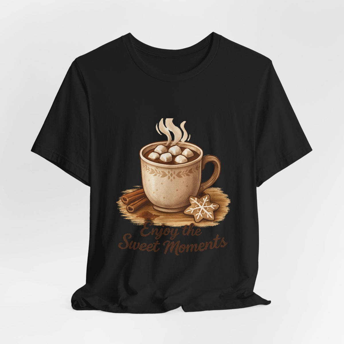 Coffee Tee — "Enjoy the Sweet Moments" Hot Cocoa Graphic Shirt