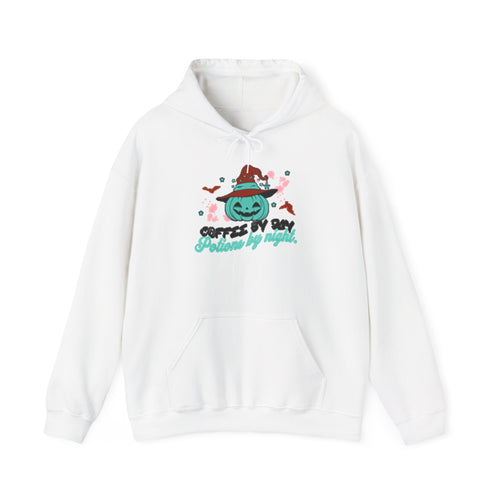 Coffee & Cozy Pumpkin Hoodie — “Coffee Is My Potion, By Magic” Fall Sweatshirt