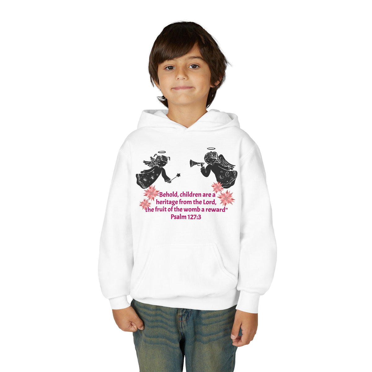 Youth Hoodie - "Behold, children are a heritage" Psalm 127:3 Christian Protected Pullover