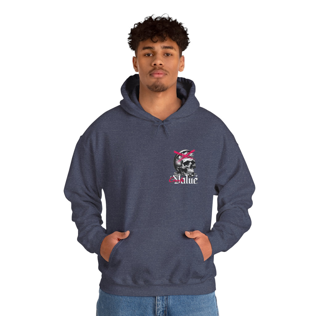 Money Cannot Buy Skull Hoodie, Unisex Heavy Blend Sweatshirt, Skate Style Apparel, Gothic Fashion, Casual Layering Top, Halloween Gift