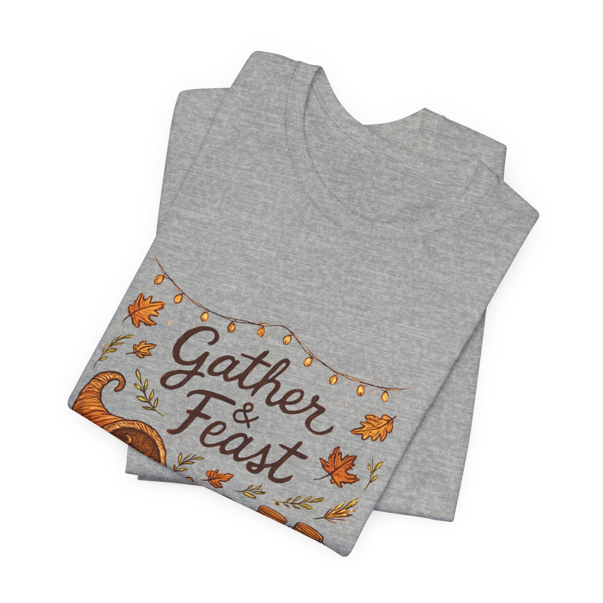 Gather & Feast Thanksgiving Tee — Autumn Cornucopia Fall Harvest Shirt