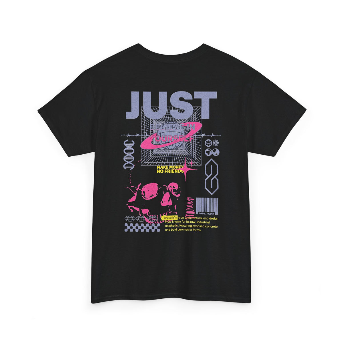 Graphic Tee — JUST Retro Space Collage T‑Shirt (90s Vaporwave Skull & Planet Design)