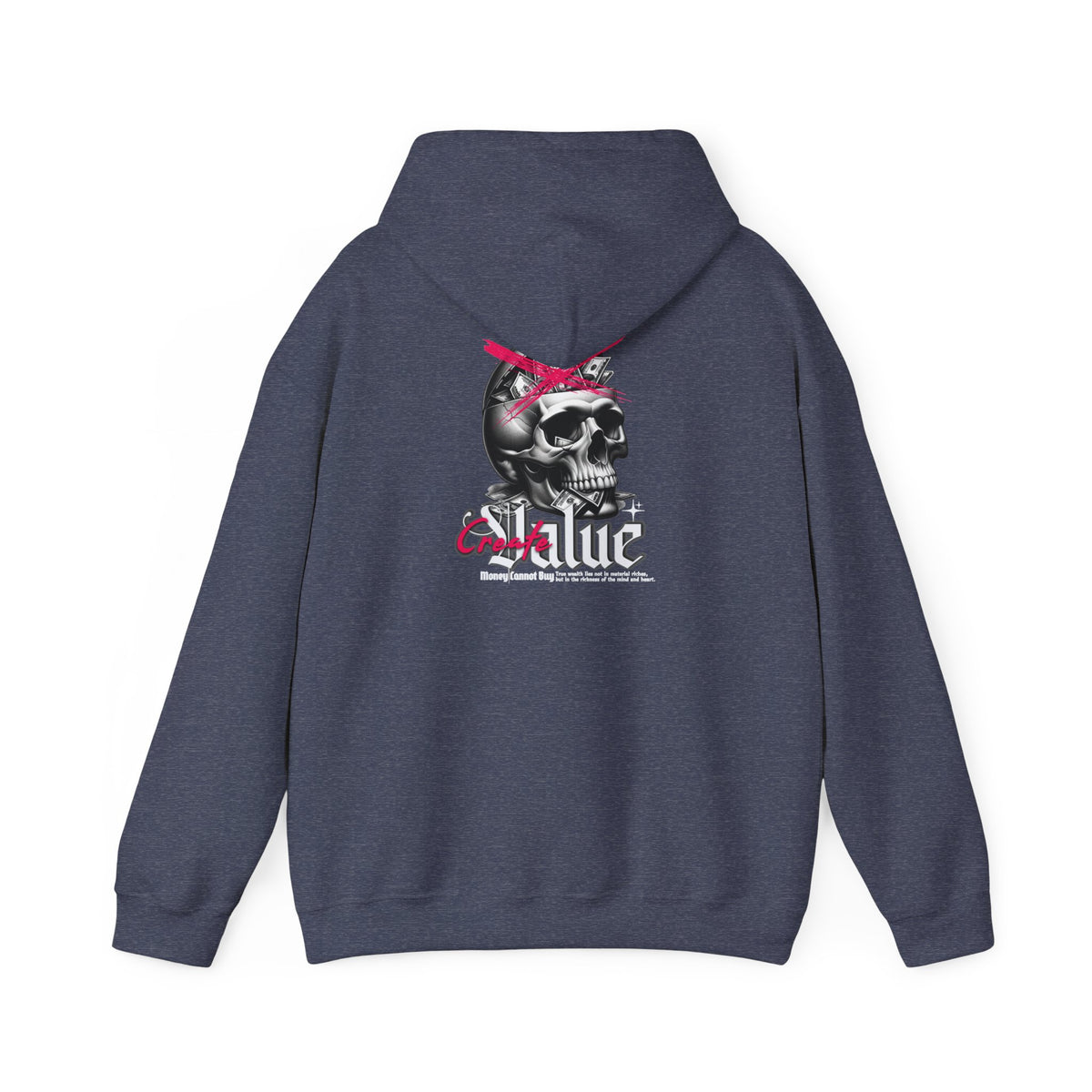 Money Cannot Buy Skull Hoodie, Unisex Heavy Blend Sweatshirt, Skate Style Apparel, Gothic Fashion, Casual Layering Top, Halloween Gift