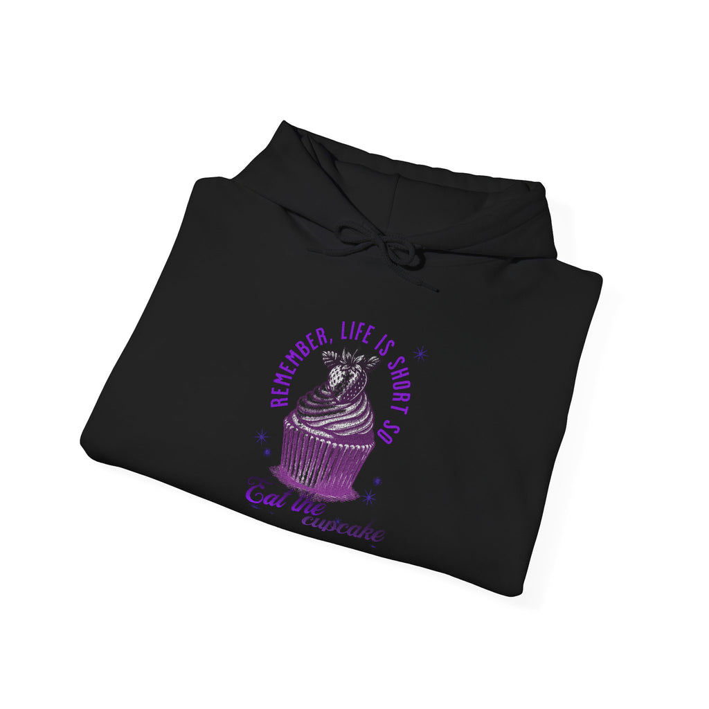 Eat Cupcake Hoodie — "Sometimes Life Is Sweet, Eat the Cupcake" Cute Cat Graphic Sweatshirt