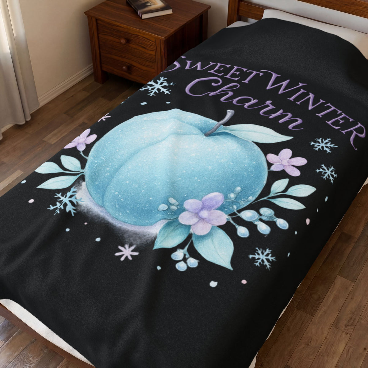 "Sweet Winter Charm" Blue Apple Cozy Velveteen Plush Throw