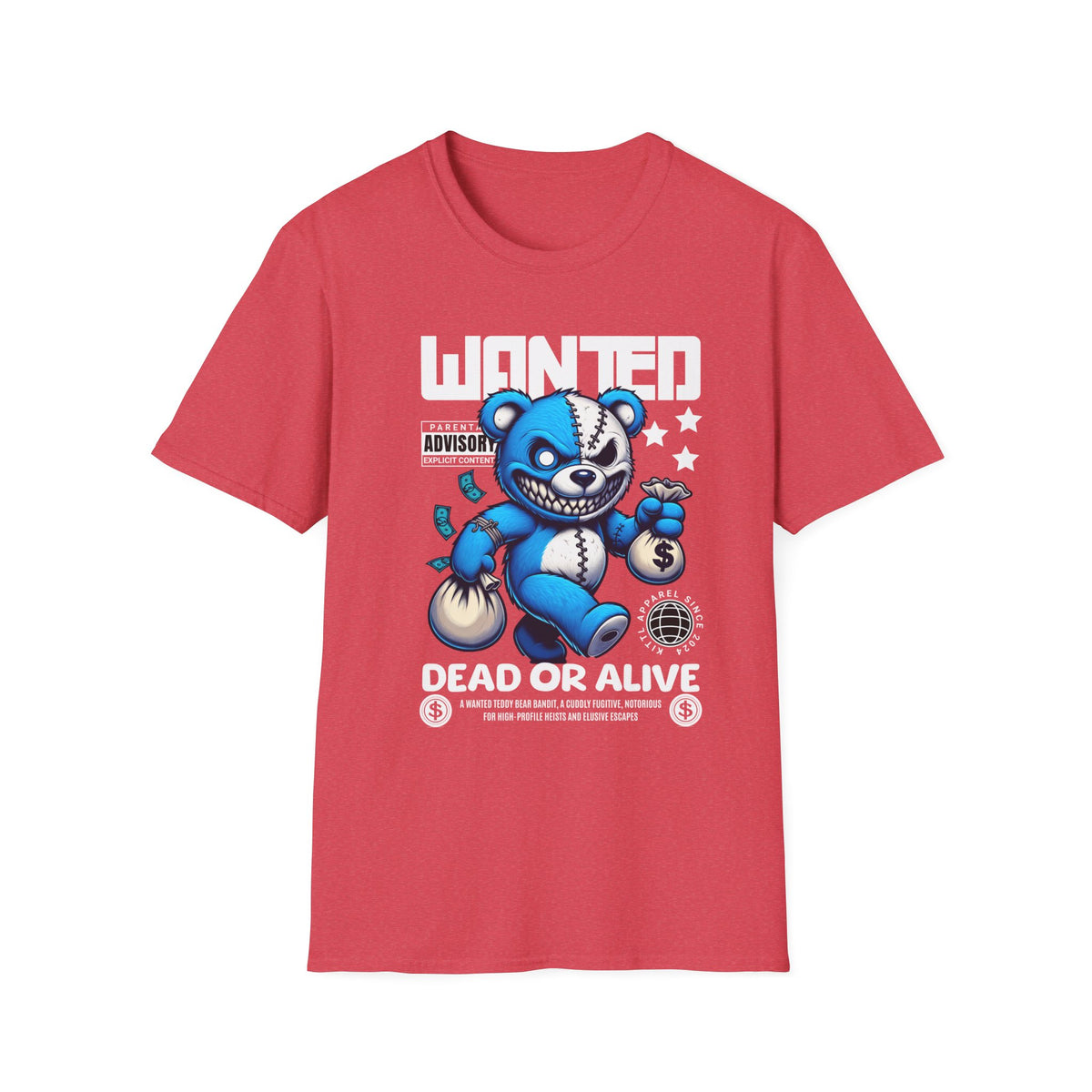 Wanted Dead or Alive Teddy T-Shirt — Edgy Blue Plush Graphic Tee