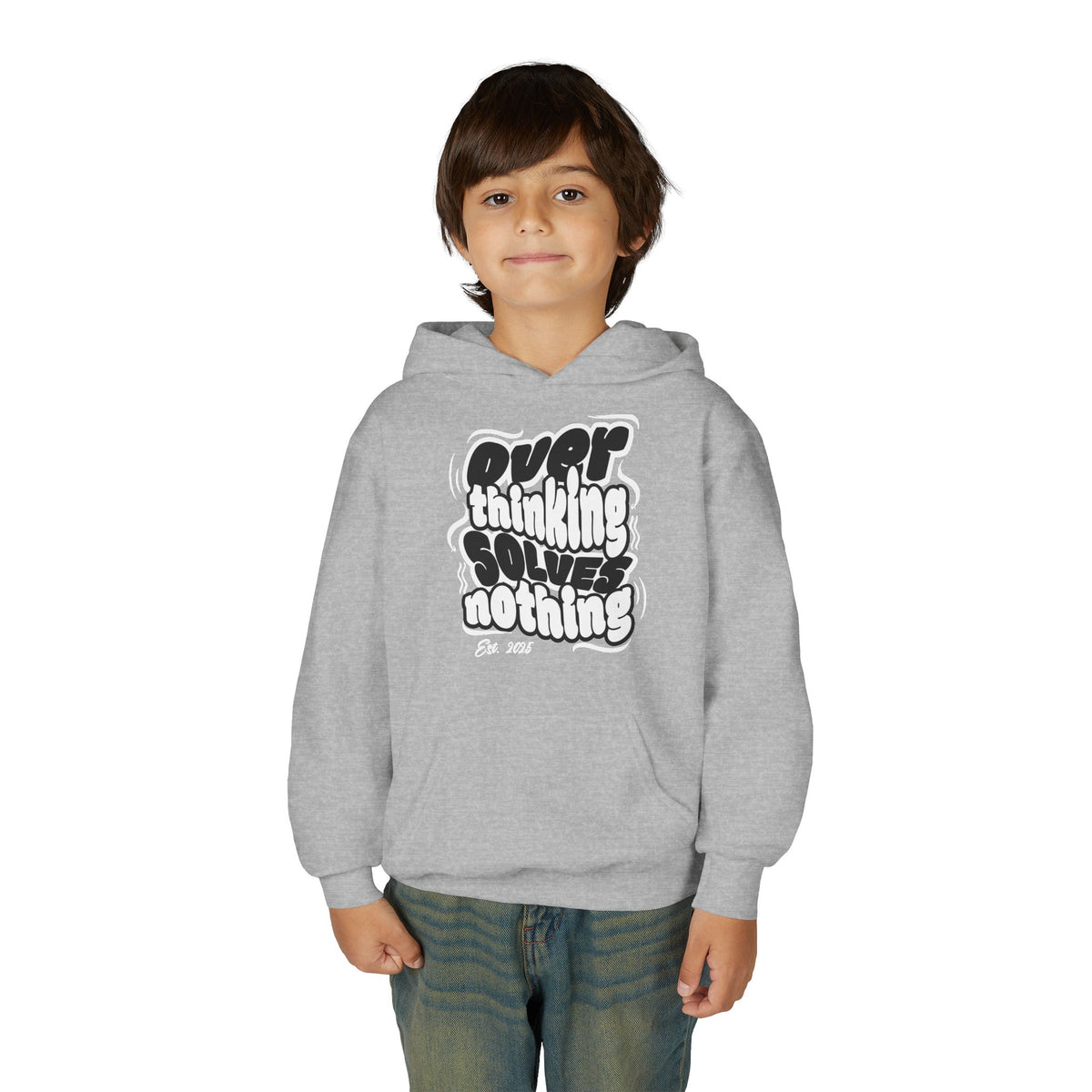 Overthinking Solves Nothing Retro Bubble Letter Pullover Hoodie