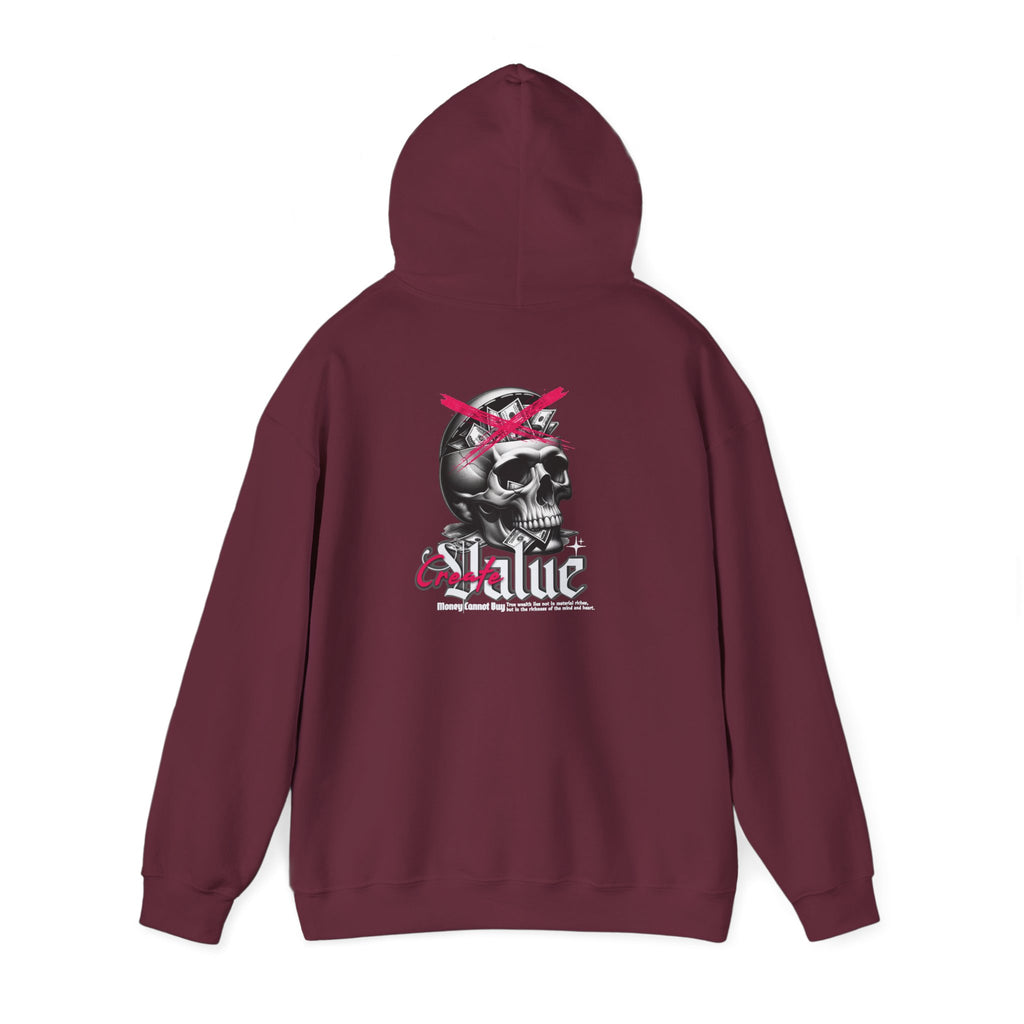 Money Cannot Buy Skull Hoodie, Unisex Heavy Blend Sweatshirt, Skate Style Apparel, Gothic Fashion, Casual Layering Top, Halloween Gift