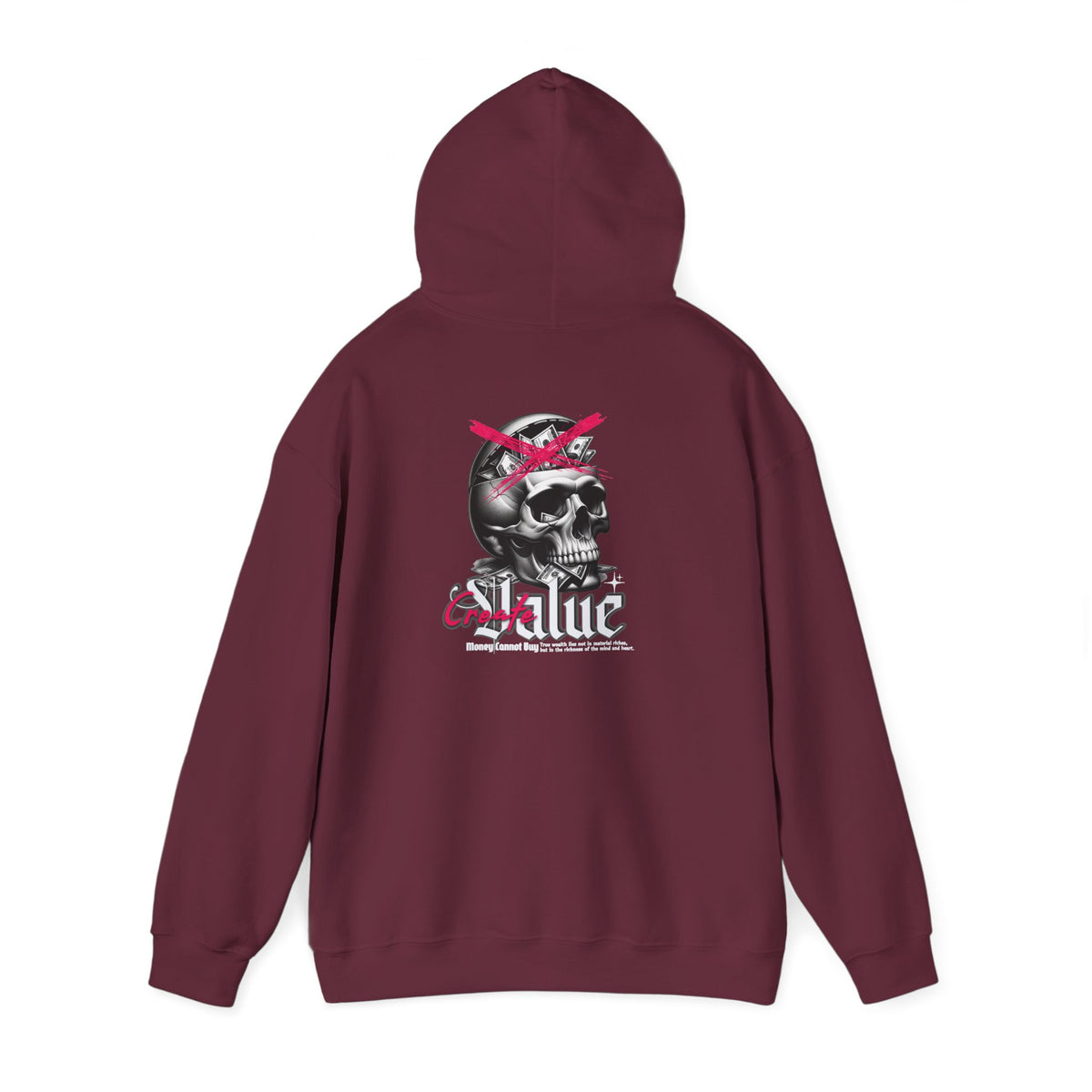 Money Cannot Buy Skull Hoodie, Unisex Heavy Blend Sweatshirt, Skate Style Apparel, Gothic Fashion, Casual Layering Top, Halloween Gift