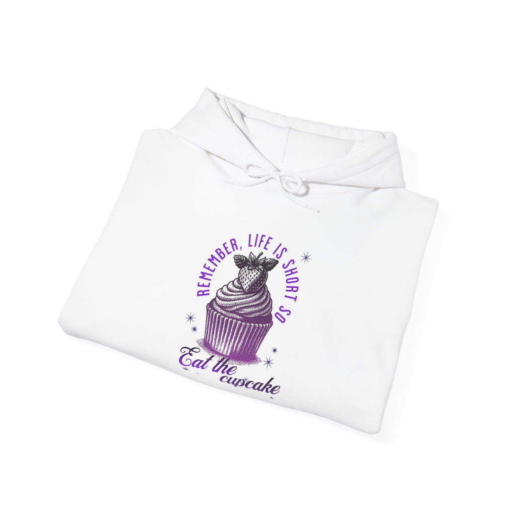 Eat Cupcake Hoodie — "Sometimes Life Is Sweet, Eat the Cupcake" Cute Cat Graphic Sweatshirt