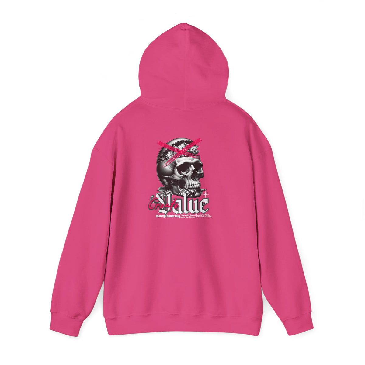 Money Cannot Buy Skull Hoodie, Unisex Heavy Blend Sweatshirt, Skate Style Apparel, Gothic Fashion, Casual Layering Top, Halloween Gift