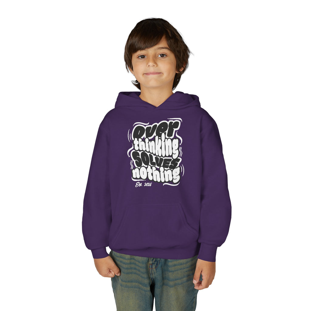 Overthinking Solves Nothing Retro Bubble Letter Pullover Hoodie