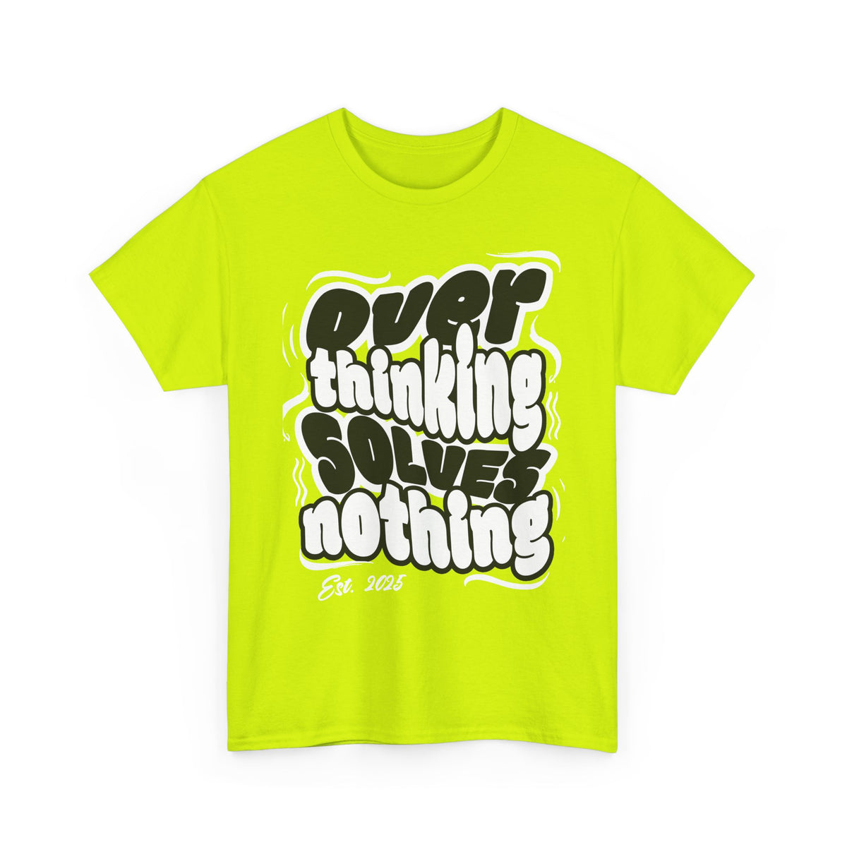 Overthinking Solves Nothing T-Shirt — Retro Bubble Letter Graphic Tee