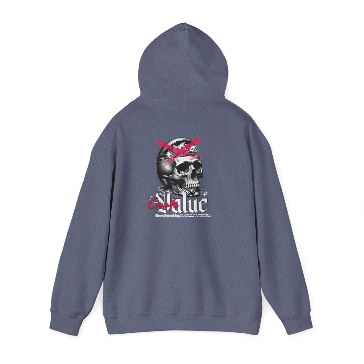 Money Cannot Buy Skull Hoodie, Unisex Heavy Blend Sweatshirt, Skate Style Apparel, Gothic Fashion, Casual Layering Top, Halloween Gift