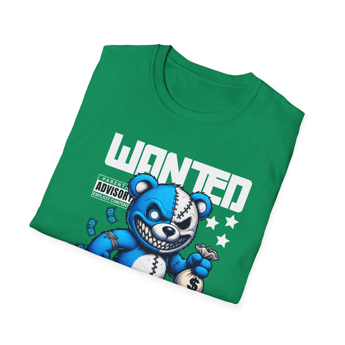 Wanted Dead or Alive Teddy T-Shirt — Edgy Blue Plush Graphic Tee