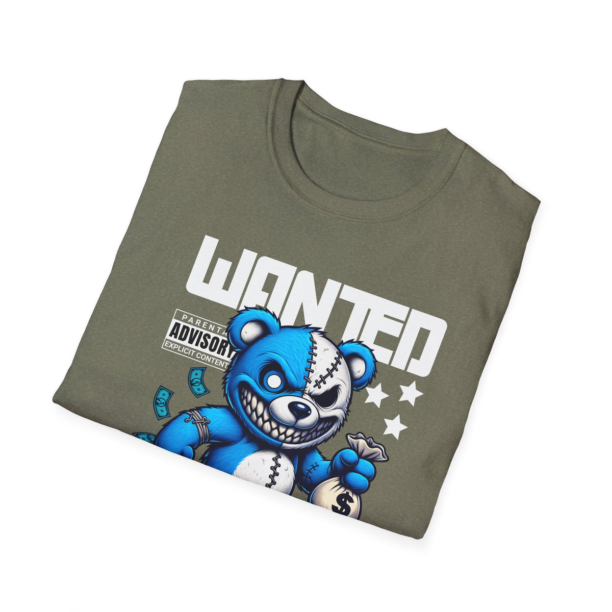 Wanted Dead or Alive Teddy T-Shirt — Edgy Blue Plush Graphic Tee