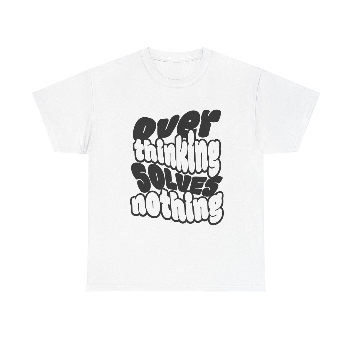 Overthinking Solves Nothing T-Shirt — Retro Bubble Letter Graphic Tee