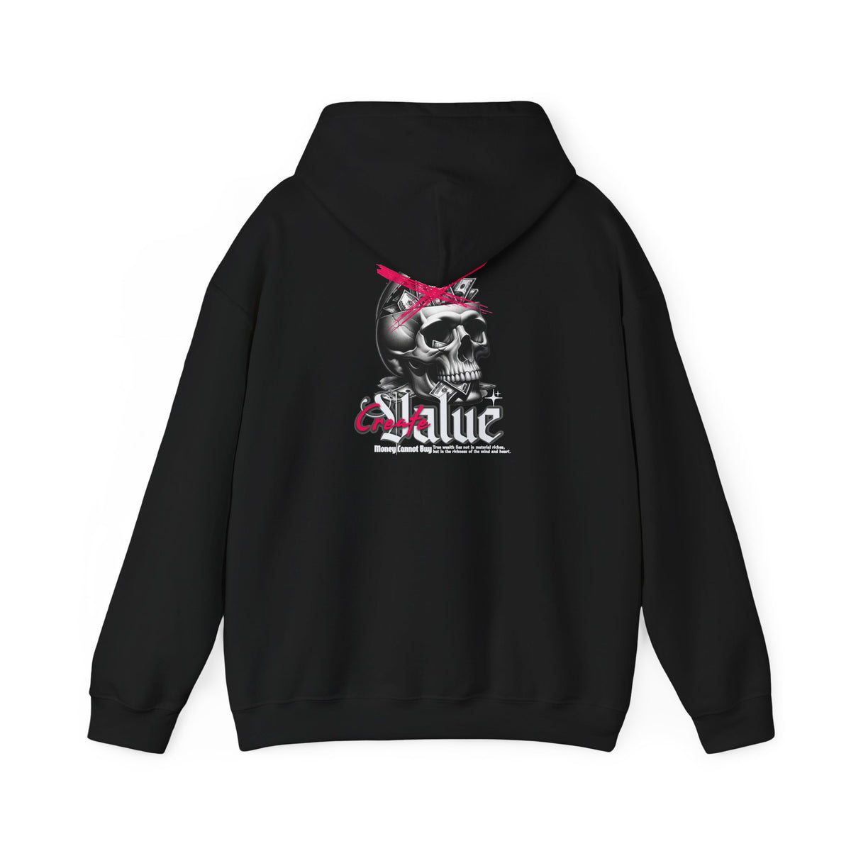 Money Cannot Buy Skull Hoodie, Unisex Heavy Blend Sweatshirt, Skate Style Apparel, Gothic Fashion, Casual Layering Top, Halloween Gift