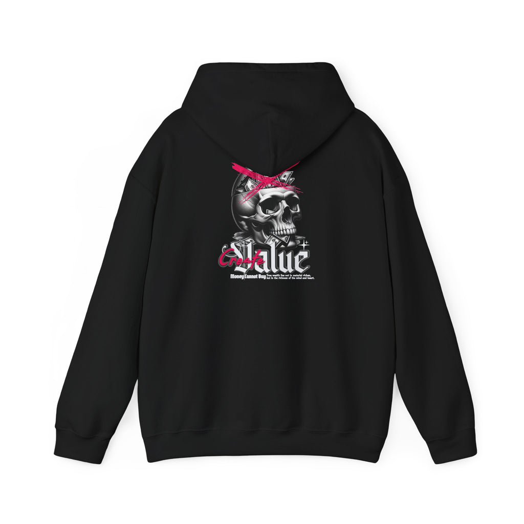 Money Cannot Buy Skull Hoodie, Unisex Heavy Blend Sweatshirt, Skate Style Apparel, Gothic Fashion, Casual Layering Top, Halloween Gift