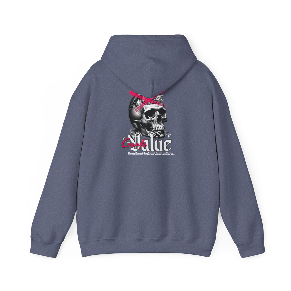 Money Cannot Buy Skull Hoodie, Unisex Heavy Blend Sweatshirt, Skate Style Apparel, Gothic Fashion, Casual Layering Top, Halloween Gift