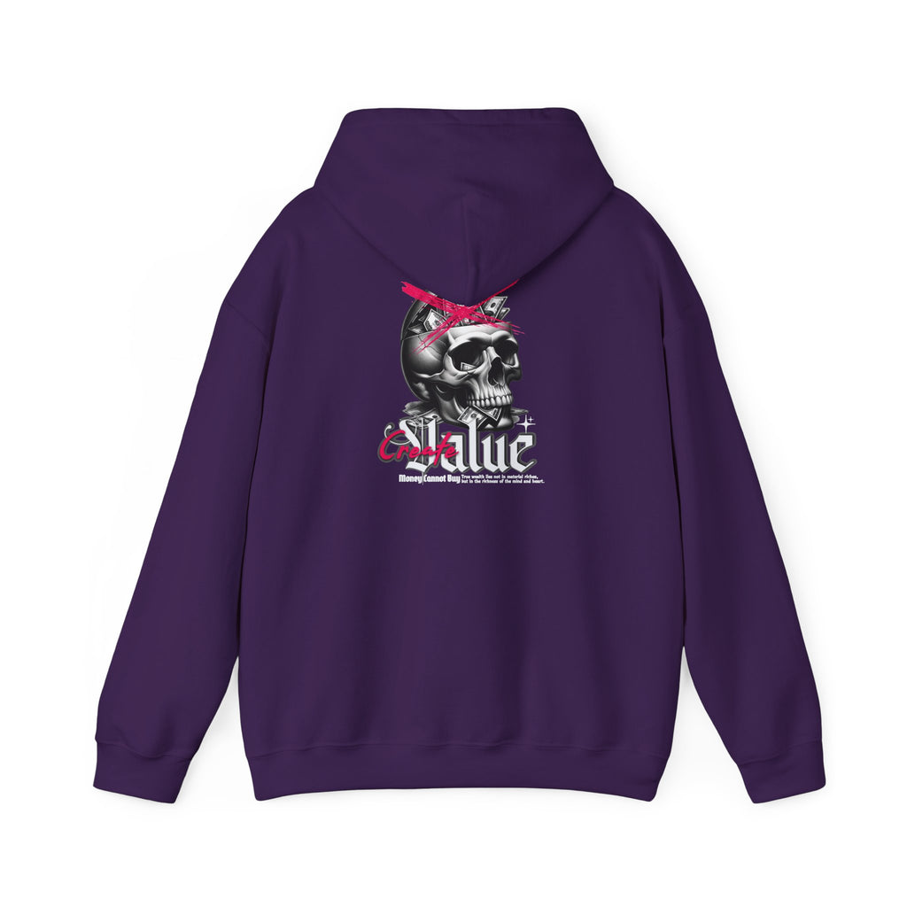 Money Cannot Buy Skull Hoodie, Unisex Heavy Blend Sweatshirt, Skate Style Apparel, Gothic Fashion, Casual Layering Top, Halloween Gift