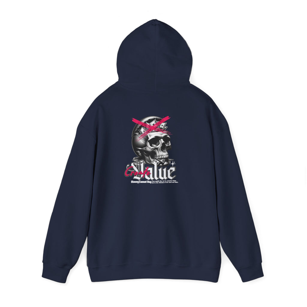 Money Cannot Buy Skull Hoodie, Unisex Heavy Blend Sweatshirt, Skate Style Apparel, Gothic Fashion, Casual Layering Top, Halloween Gift