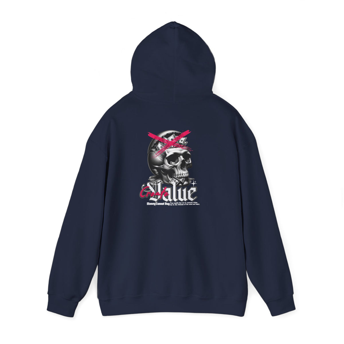 Money Cannot Buy Skull Hoodie, Unisex Heavy Blend Sweatshirt, Skate Style Apparel, Gothic Fashion, Casual Layering Top, Halloween Gift