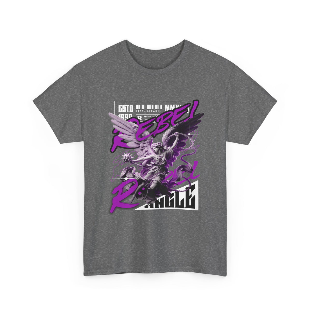 Rebel Angel Graphic Tee — Purple Streetwear Vintage Statue Design