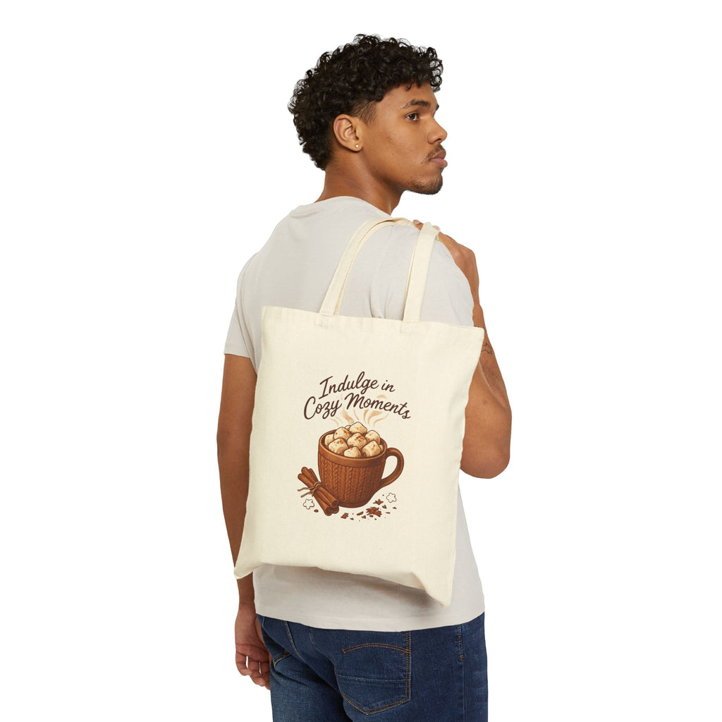Cozy Cocoa Tote Bag — "Indulge in Cozy Moments" Cotton Canvas Tote