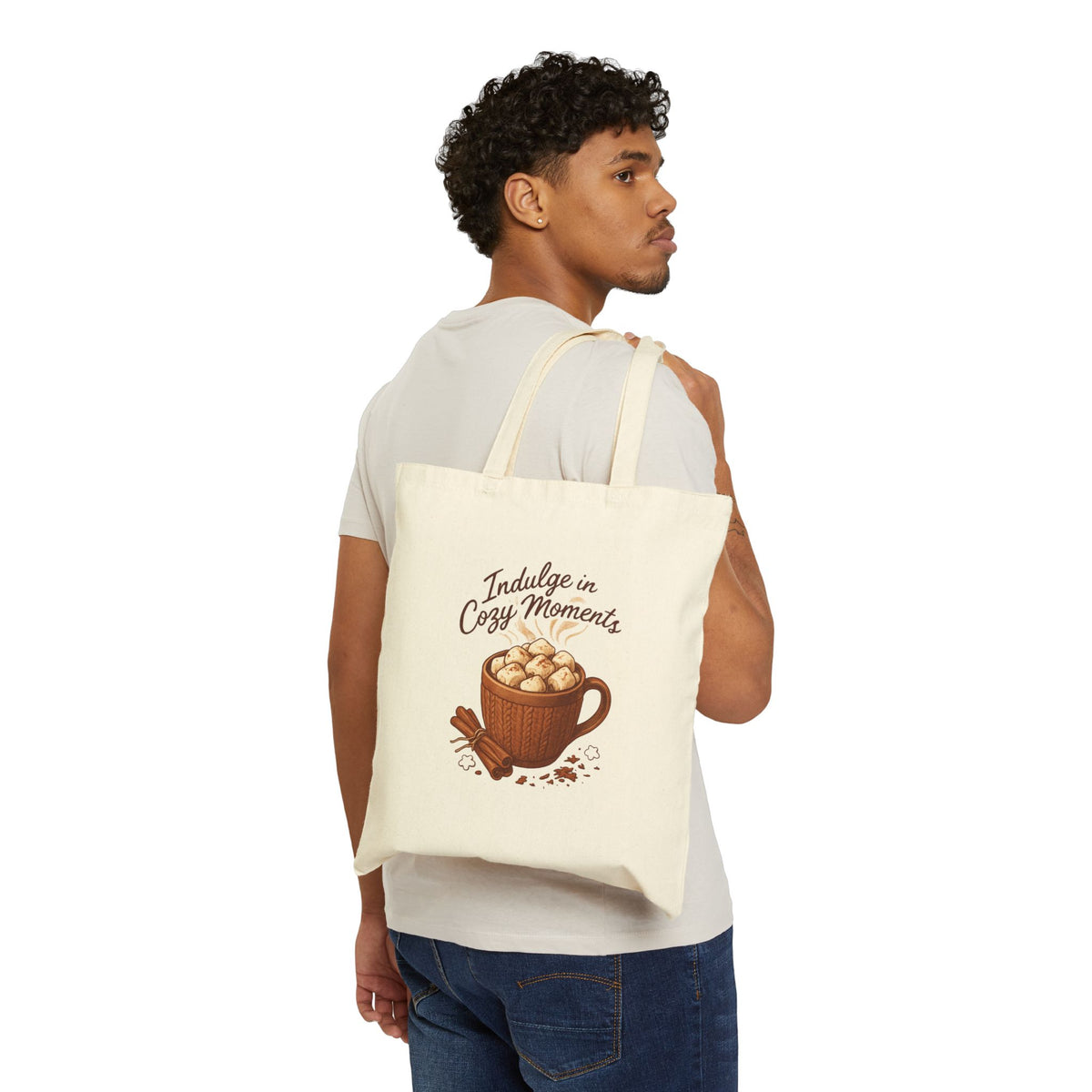 Cozy Cocoa Tote Bag — "Indulge in Cozy Moments" Cotton Canvas Tote