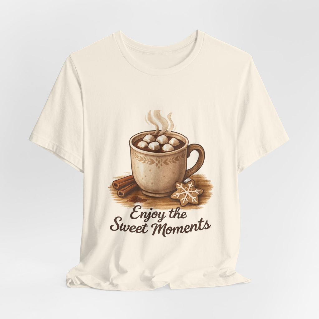 Coffee Tee — "Enjoy the Sweet Moments" Hot Cocoa Graphic Shirt