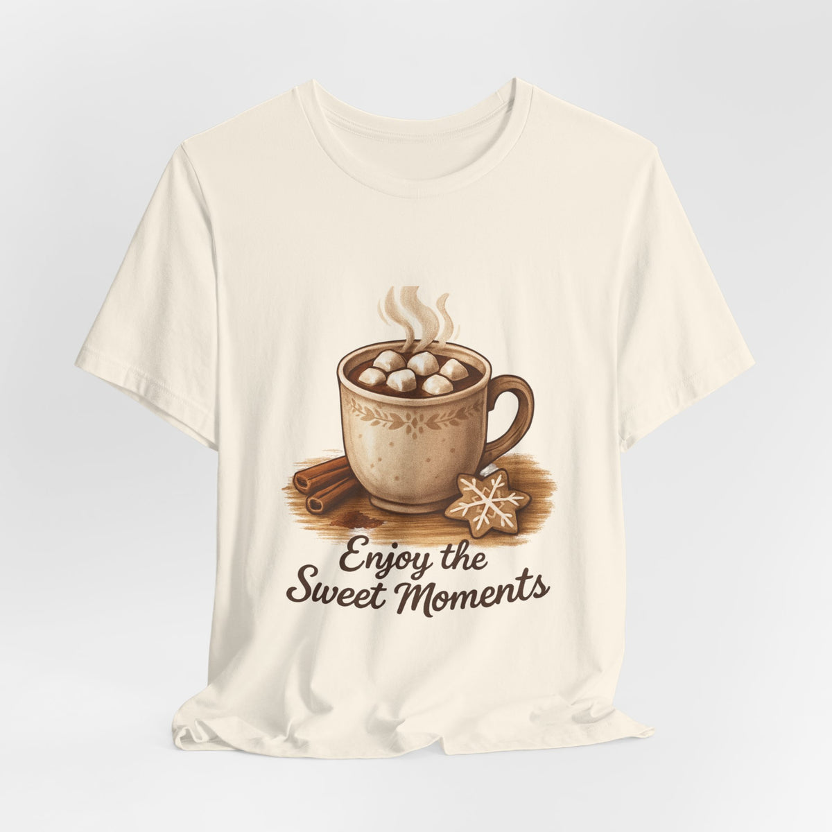 Coffee Tee — "Enjoy the Sweet Moments" Hot Cocoa Graphic Shirt