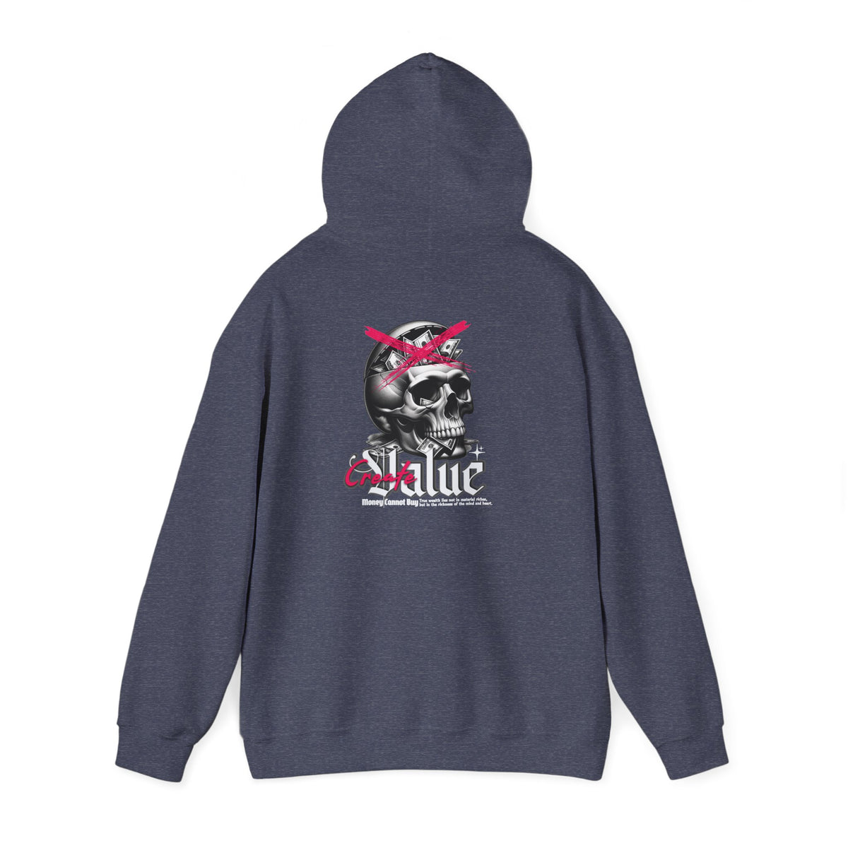 Money Cannot Buy Skull Hoodie, Unisex Heavy Blend Sweatshirt, Skate Style Apparel, Gothic Fashion, Casual Layering Top, Halloween Gift
