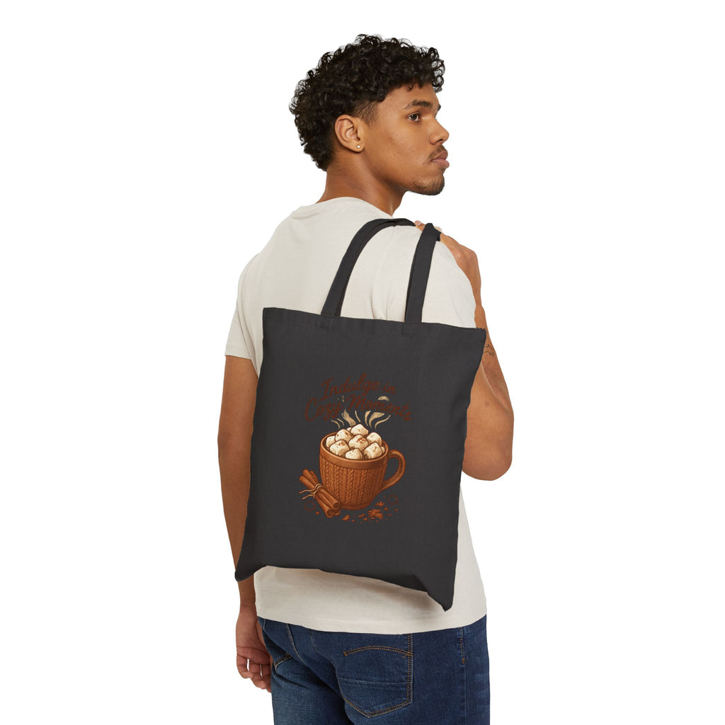 Cozy Cocoa Tote Bag — "Indulge in Cozy Moments" Cotton Canvas Tote