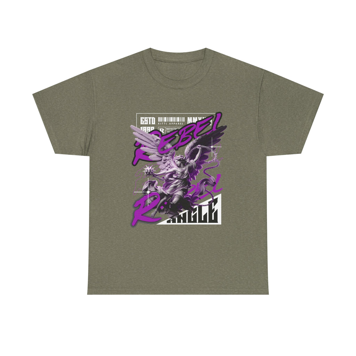 Rebel Angel Graphic Tee — Purple Streetwear Vintage Statue Design