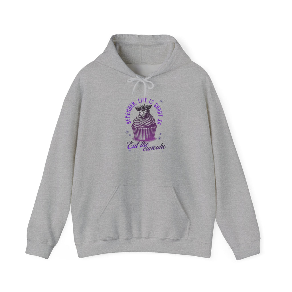 Eat Cupcake Hoodie — "Sometimes Life Is Sweet, Eat the Cupcake" Cute Cat Graphic Sweatshirt