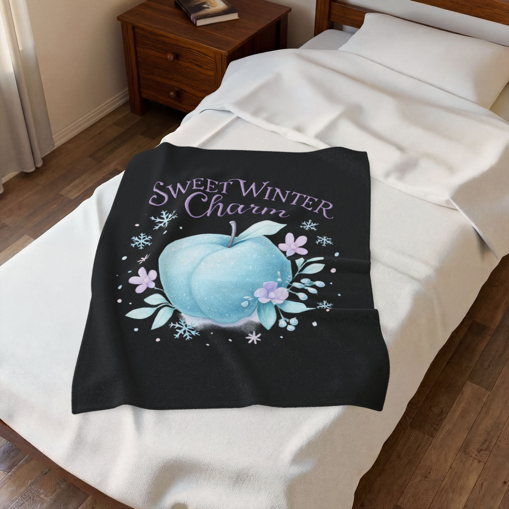 "Sweet Winter Charm" Blue Apple Cozy Velveteen Plush Throw