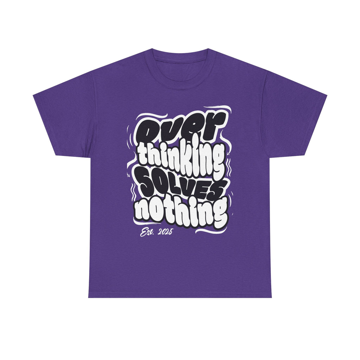 Overthinking Solves Nothing T-Shirt — Retro Bubble Letter Graphic Tee